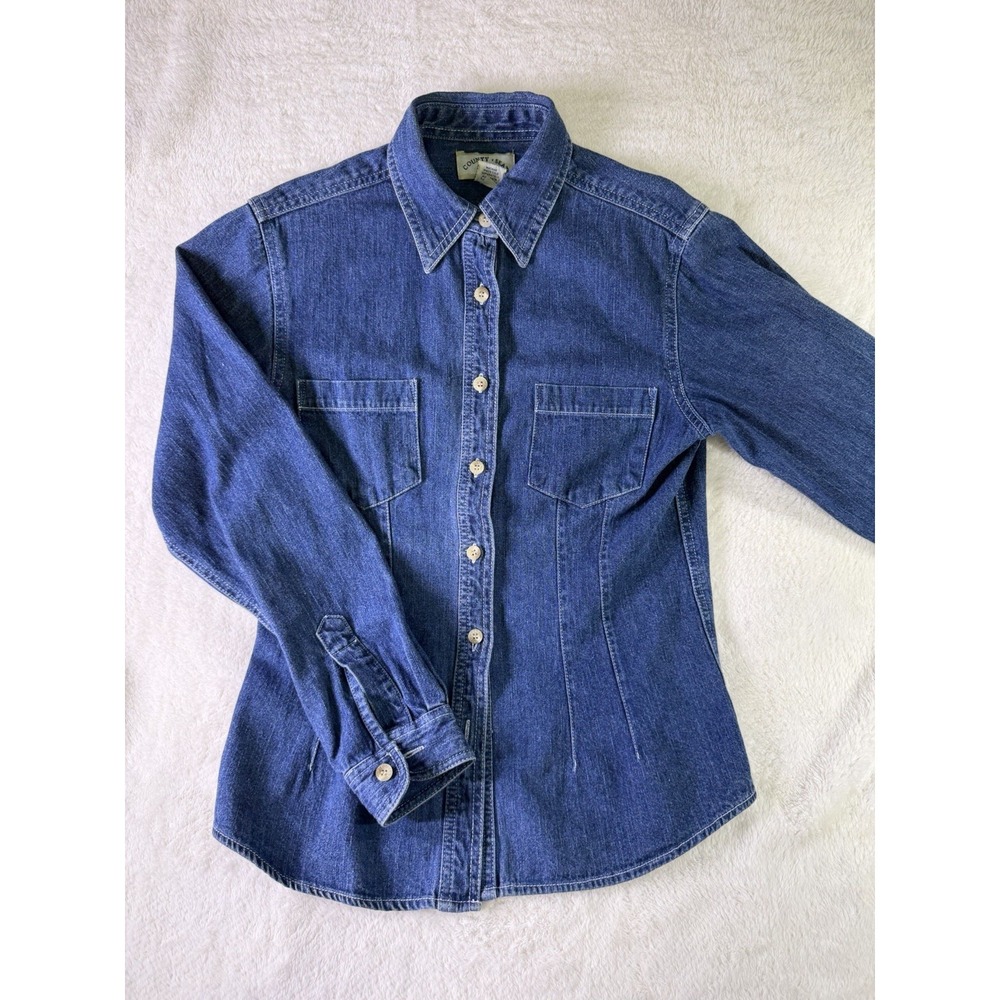 County Seat Blue Denim Cotton Collared Long Sleeve Button-Up Shirt Size S